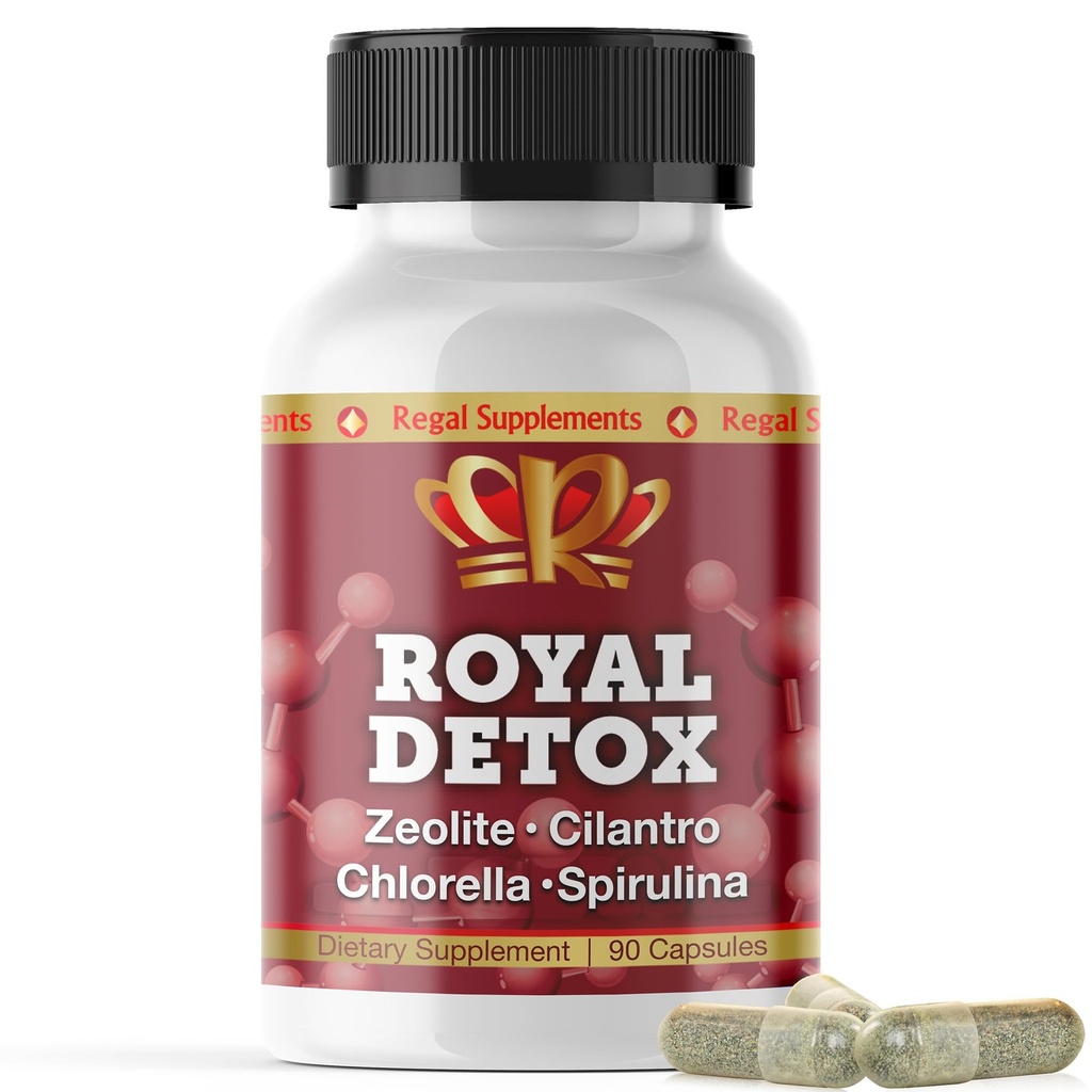 Royal Detox - All-in-One Cleanse | Zeolite, Cilantro, Chlorella, Spirulina, Apple Pectin | Full Body, Liver, Colon Detox | Supports Energy, Mood, Immunity, Gut Health, Riduzione dell'infiammazione 90 Capsule