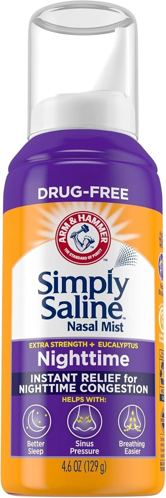 Semplicemente Saline Plus Nighttime Formula Nasal Mist, Eucalyptus, Extra Strength, 4.6 fl oz - 2pc