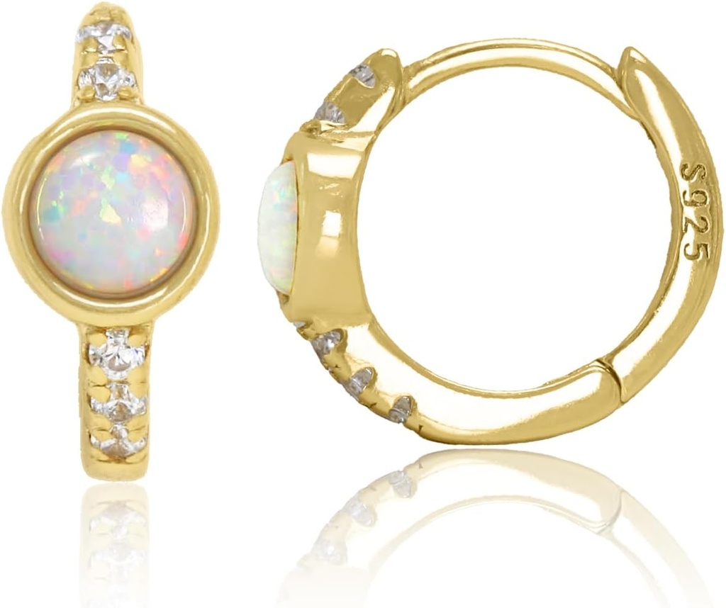 14K oro placcato 925 Sterling Silver creato bianco Opal Huggie Hoop orecchini