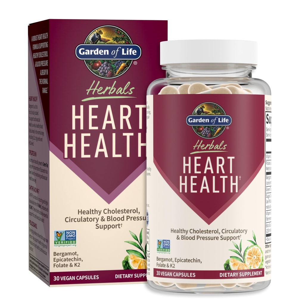 Integratore di salute cardiaco con Folate, Bergamotto, Tè verde & vitamina E & K per il colesterolo, Supporto circolatorio e pressione sanguigna, Non OGM, Gluten-Free, Citrus Flavor, 30 Serve