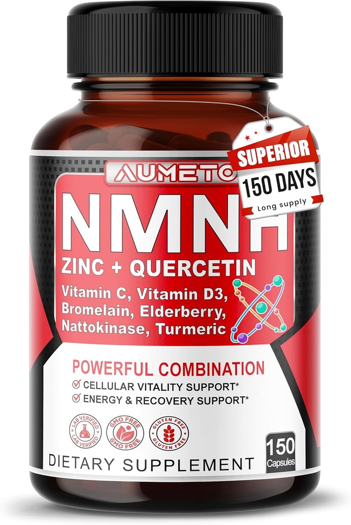 NMNH 600 mg con Zinc, Quercetin, Vitamina D3, Elderberry & Nattokinase – Supporto giornaliero per il benessere cellulare e l'invecchiamento sano – 150 capsule – Made in USA