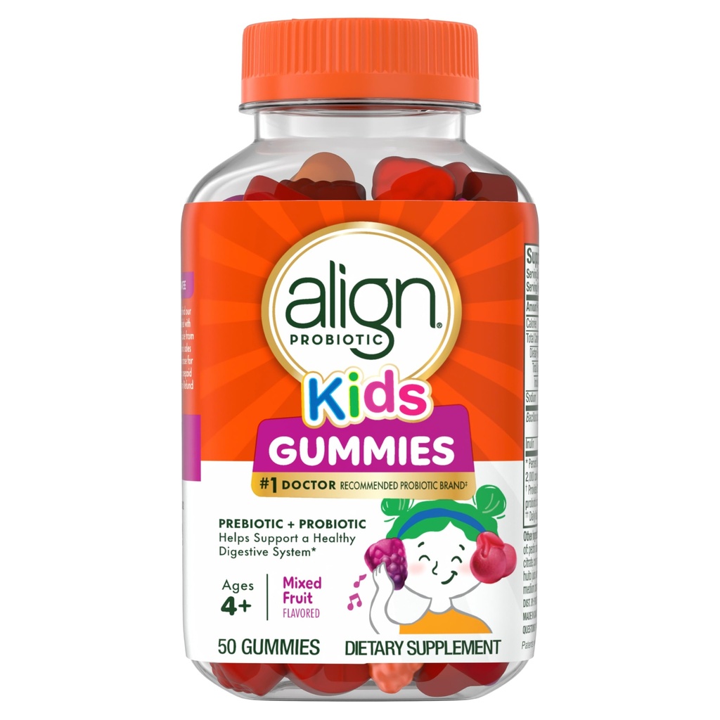 Align Probiotic, Kids Gummies, Prebiotic + Probiotic aiuta a sostenere un sistema digestivo sano*, #1 Dottore Raccomandato Probiotic Brand‡, 50 Gummies Packaging può variare