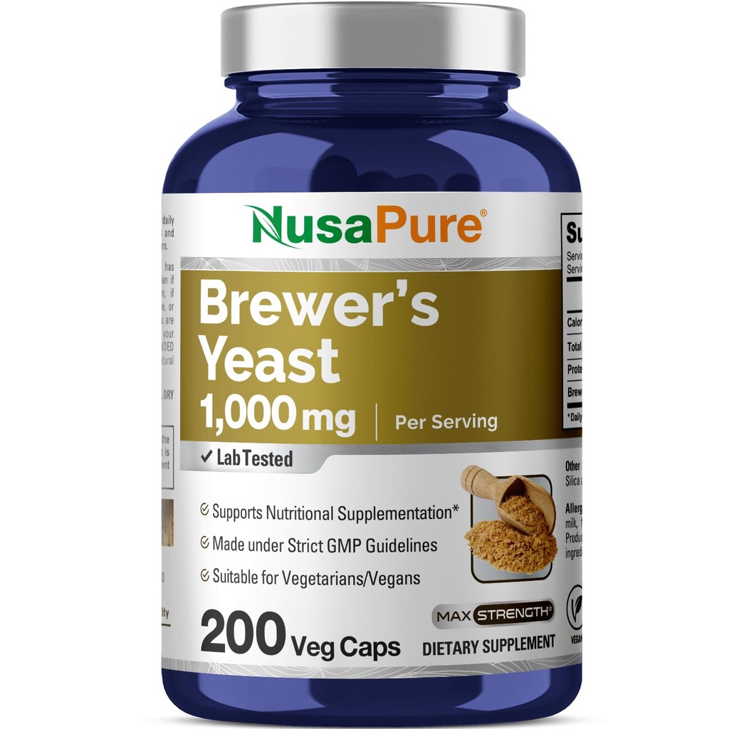 NusaPure Brewers Yeast 1000mg 200 Caps vegetariani (non OGM, Vegan)