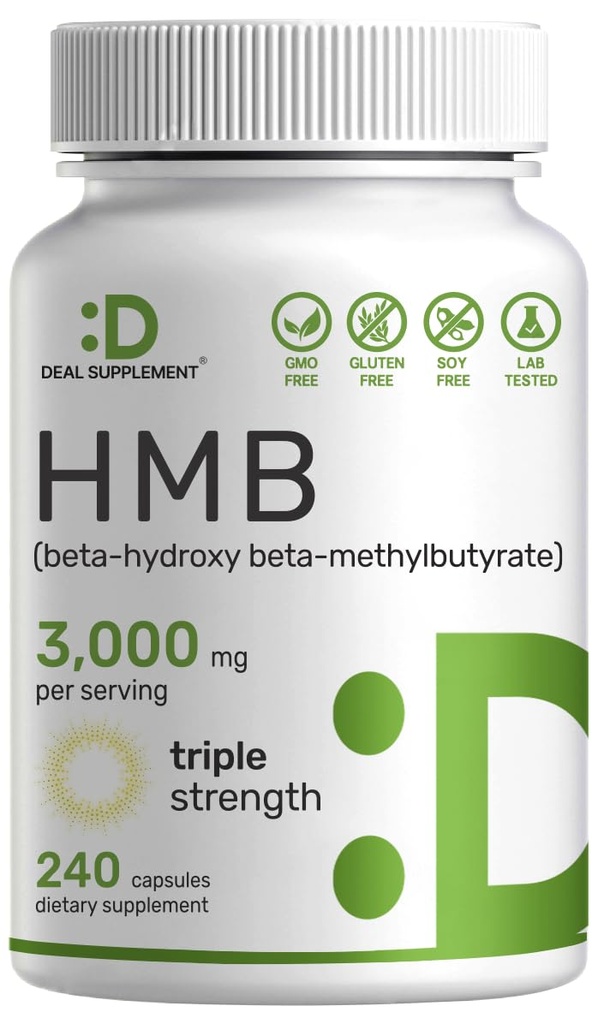 Integratori HMB ad alta resistenza 3.000mg per la dose, 240 capsule | Terze Parti testate | Supporta la crescita del muscolo, la ritenzione e la massa muscolare magra | Fast Workout Recovery
