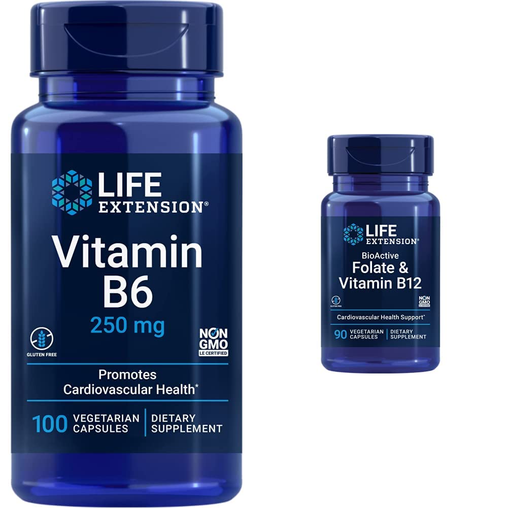 Vitamina B6 250 mg, 100 Capsule Vegetariani & Folate & Vitamina B12, Capsule Vegetariani, Bianco, 90 Conte
