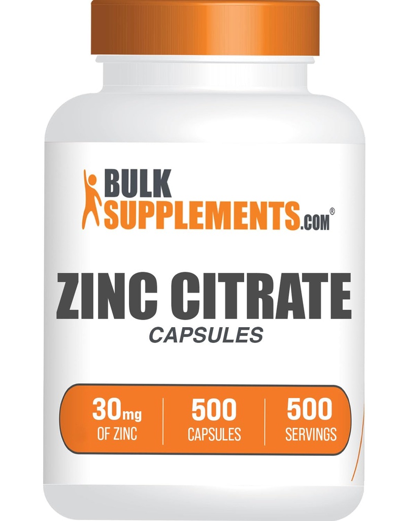 BulkSupplements.com capsule di citrato di zinco - integratori di zinco, senza glutine - 30 mg per porzione, 1 capsula per porzione, 500 conte (pacchetto di 1)