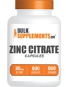 BulkSupplements.com capsule di citrato di zinco - integratori di zinco, senza glutine - 30 mg per porzione, 1 capsula per porzione, 500 conte (pacchetto di 1)
