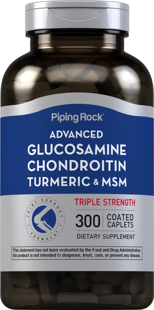 Piping Rock Glucosamine Chondroitin MSM Turmeric | 300 Caplets | Supplemento per donne e uomini | Advanced Triple Strength Complex | Non OGM & Gluten Free