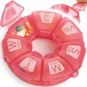 Organizzatore di pillole settimanali tondi, gommato TPU, contenitore di viaggio 7 giorni, con 7 grandi scomparti, grande per le vitamine e supplementi giornalieri, carino caso di pillole con grandi lettere e braille (Rose)