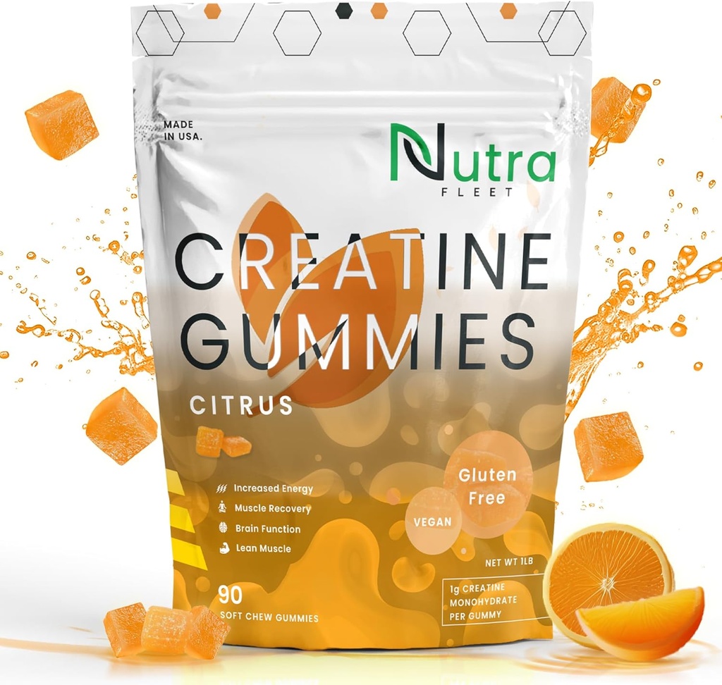 Creatina Monohydrate Gummies - 5g masticabile Monohydrate gummy per uomini e donne - Aumentare la forza, costruttore di muscolo - Boosts Energy & Focus - Bassa calorie, Vegan & Gluten free | 90 conteggio Citrus
