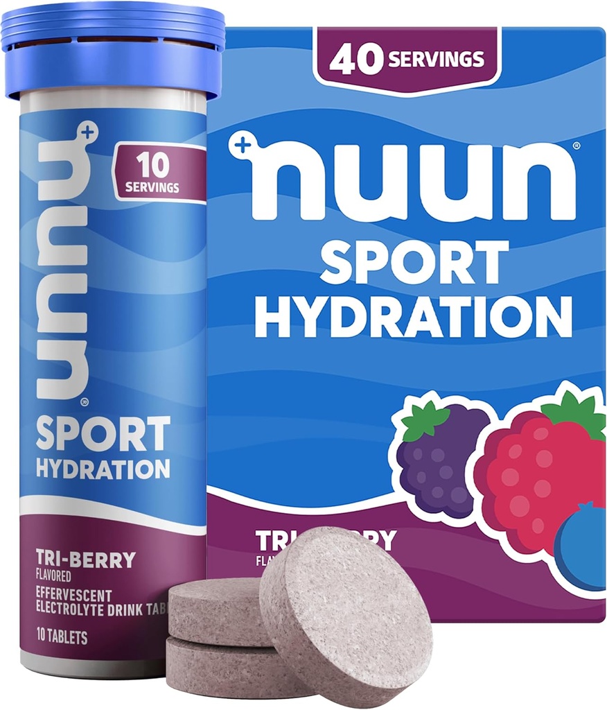 Tavolette Nuun Sport Electrolyte con Magnesio, Calcio, Potassio, Cloruro e Sodio, Gluten Free & Vegan, Tri-Berry, 4 Pack (40 Serve Totale)