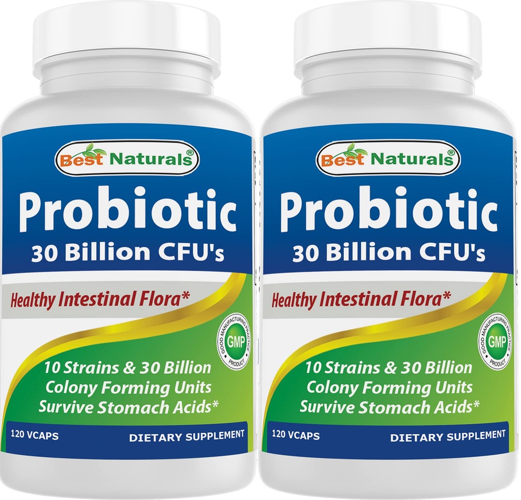 Best Naturals Probiotic 10 Strains 30 miliardi di Shelf stabile 120 Veggie Caps (120 conteggio (pacchetto di 2))