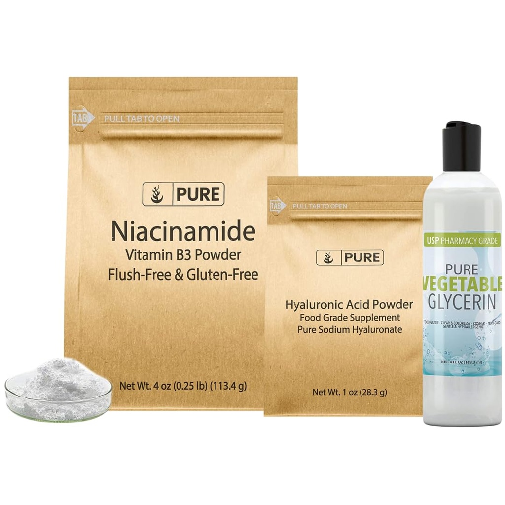 Ingredienti originali puri Acido ialuronico, Niacinamide e Glycerin Bundle, Varie dimensioni, Inodore, Incolore