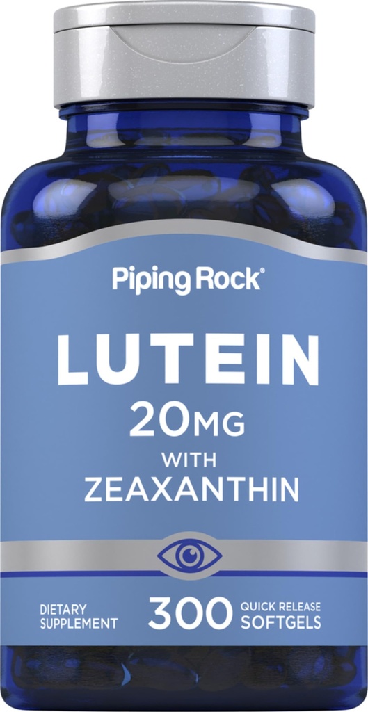 Piping Rock Lutein e Zeaxanthin Supplemento | 20 mg | 300 Softgels | Vitamina occhio da Marigold Extract | Non OGM, Gluten Free