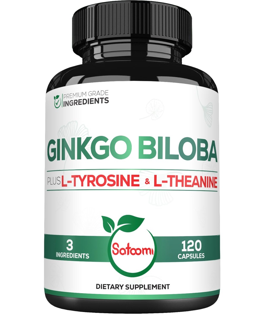 1000mg Ginkgo Biloba Integratori con L-tirosina, L-teanina - 120 Capsule per 2-Month Fornitura - Supporto Focus, Funzione di fusione, Salute del cervello e Qualità della visione