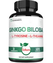1000mg Ginkgo Biloba Integratori con L-tirosina, L-teanina - 120 Capsule per 2-Month Fornitura - Supporto Focus, Funzione di fusione, Salute del cervello e Qualità della visione