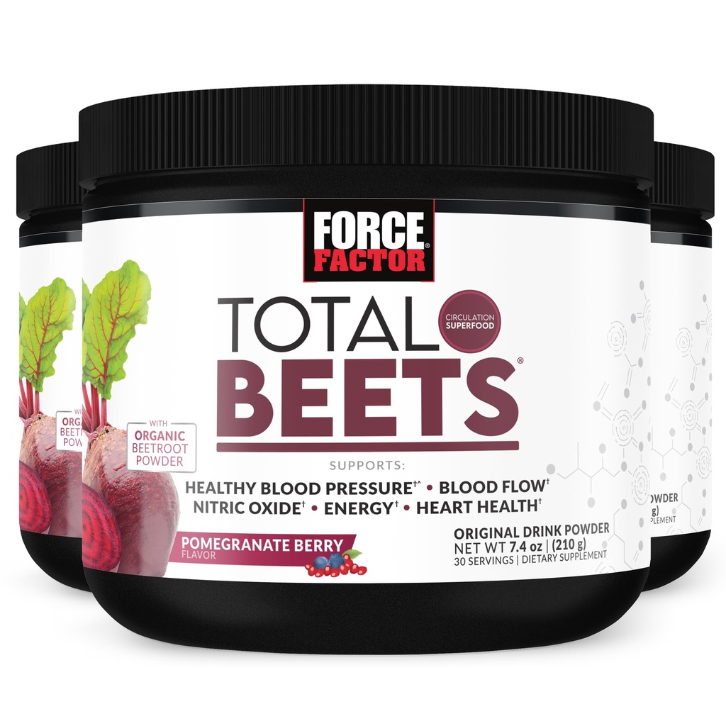 Fattore di Forza Bevande Totale Bevo Polvere Superfood con Nitrati per sostenere la Circolazione, Ossido Nitrico, Energia, Endurance e Stamina, Cardiovascolare supplemento di salute del cuore, 90 Serve, 3-Pack