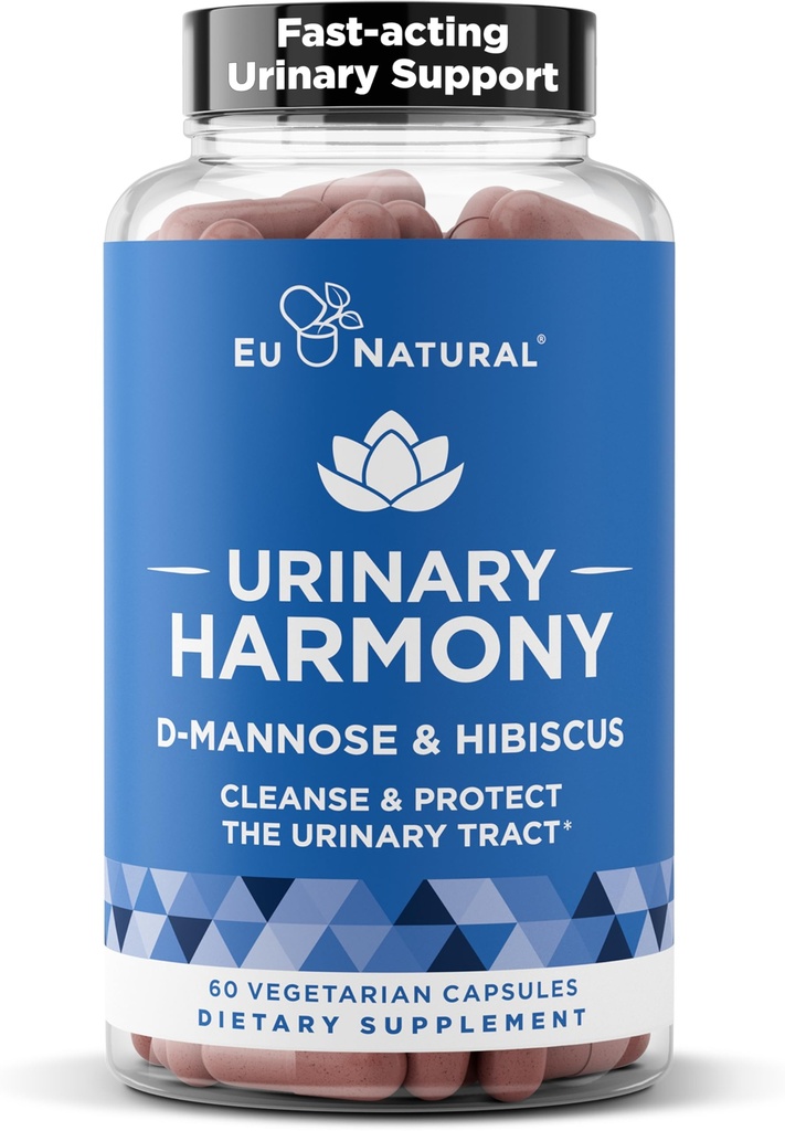 Urinary Harmony D-Mannose Supplemento – Urinary Tract Health for Women – Cleanses and Flushes The Urinary System – Potent Clinical Strength Formula with DMannose and Hibiscus – 60 Fast Acting Capsule