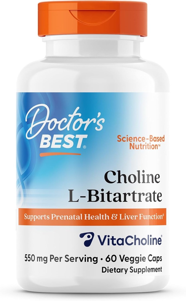 Miglior Choline L-Bitartrate (VitaCholine), Supporta la funzione Prenatale Health & Liver, Non-GMO, Gluten Free, Soy Free, Vegan 60 Veggie Caps