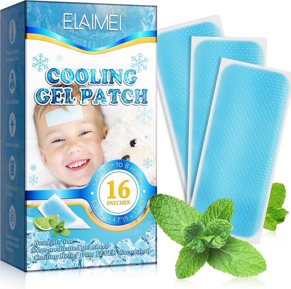 16 fogli Fever Patches per i bambini - Caldo Meteo Cooling Gel Patches per gli adulti - Headache Patches - Forehead Fever Cool Pads