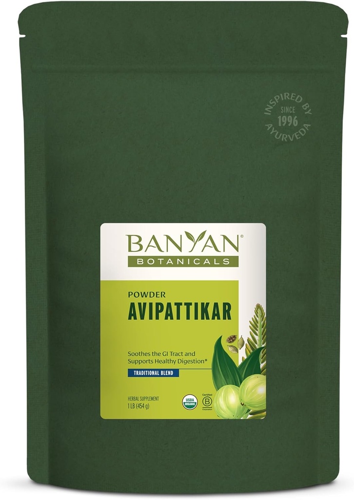 Banyan Botanicals Avipattikar Powder – Supplemento di digestione organica con Ginger, Cardamom & Vidanga -- Supporta l'equilibrio acido sano di stomaco* – 1 lb. – Non OGM Sostenibilmente Sorgente Vegan