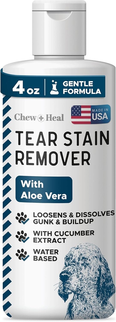 Masticare + Heal Labs Pet Tear Stain Remover for Dogs - 4 oz Water-Based Dog Eye Wash & Cleaner - Dissolves Gunk & Buildup - Aloe Vera & Cucumber Extract