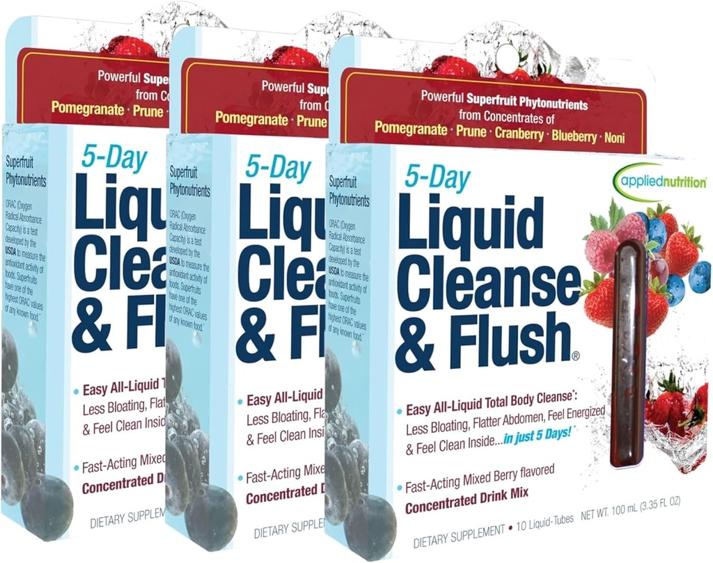 Alimentazione applicata 5 giorni Liquido Cleanse & Flush - 10 Tubi liquidi, Confezione da 3 - Cancella la materia di eccesso & promuove la funzione intestinale sana - 30 Serve