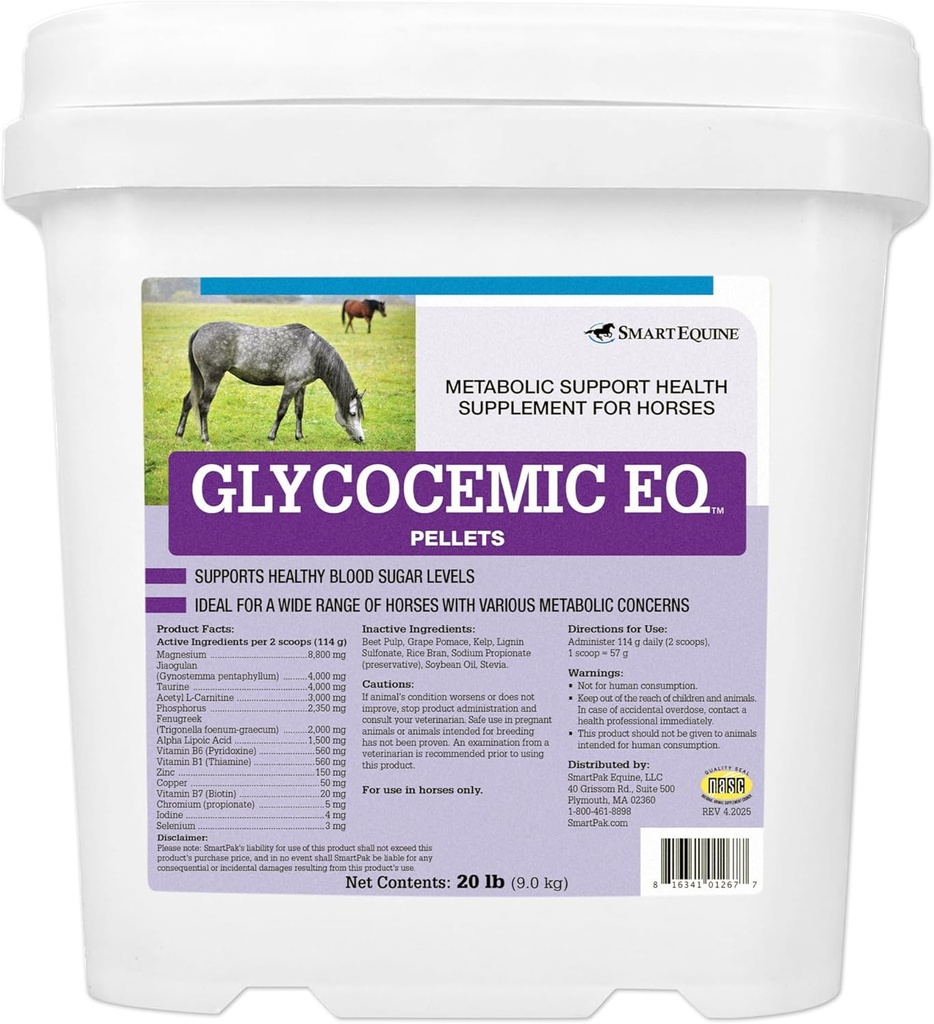 Glycocemic EQ Pellets | Equine Metabolic Support | per la funzione tiroide e il supporto sano del peso | Taurine, Jiaogulan e altro | 20 lb Bucket