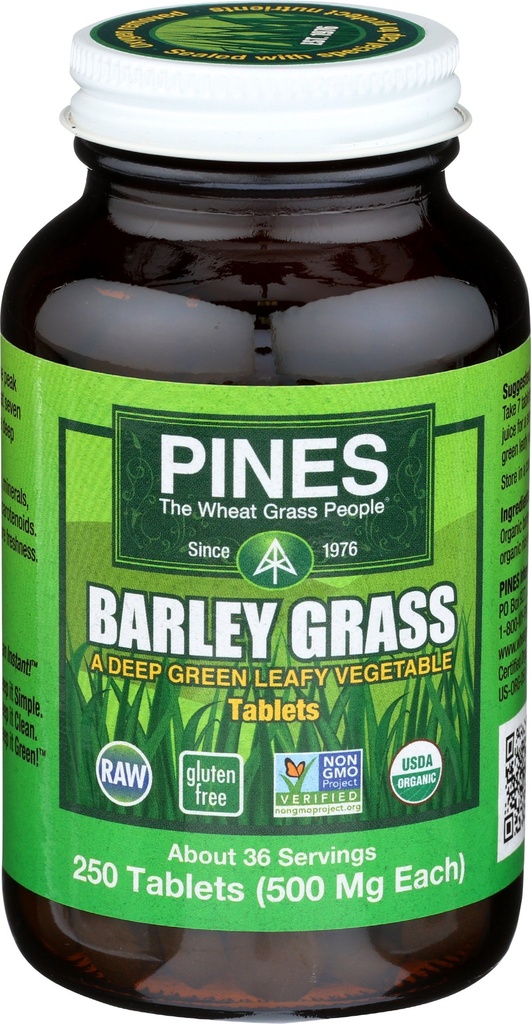 PINES Erba di orzo organico, 500 mg, 250 compresse di conteggio