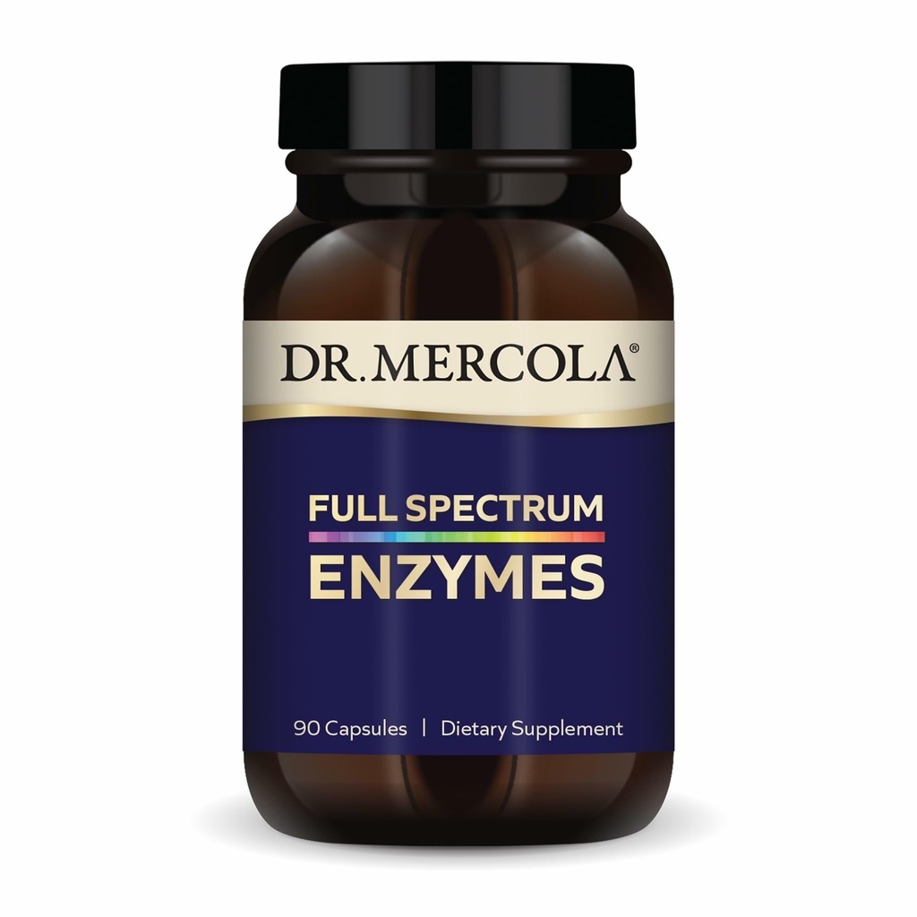 Dr. Mercola Full Spectrum Enzymes - 22 diversi enzimi - Supporta la salute digestiva e immunitaria - Aiuta a digerire carboidrati, grassi, proteine e fibre - Non OGM, senza glutine e senza soia - 90 capsule