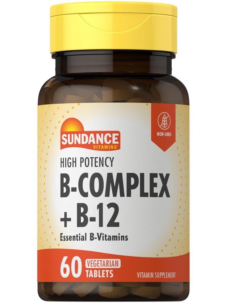 Vitamina di Sundance B-Complex | con B-12 | 60 compresse | Alta potenza | Vegetariano, Non OGM e Gluten Supplemento gratuito