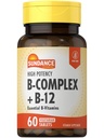 Vitamina di Sundance B-Complex | con B-12 | 60 compresse | Alta potenza | Vegetariano, Non OGM e Gluten Supplemento gratuito