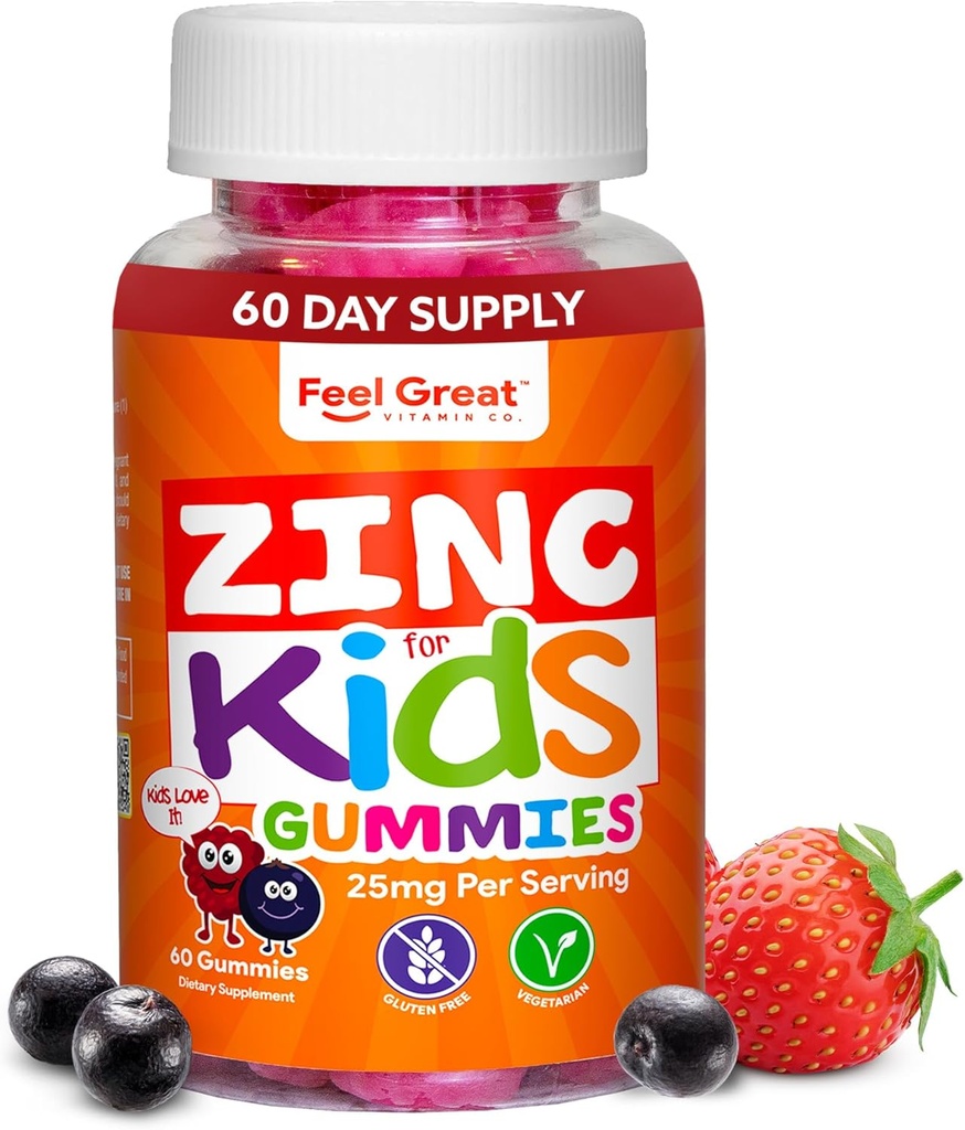 Sentire grandi gommoni di zinco per bambini | Bolster vostro sistema immunitario del bambino con Yummy Kids Vitamine | Great Tasting Natural Flavor Gummy Supplement Vitamine | 60 Gummies