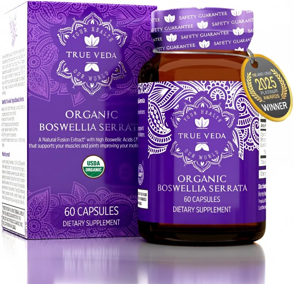 Estratto di Boswellia Organico Capsules - Boswellia Serrata Extract Capsules | USDA Organic Supplement | 5:1 Extract | Max Strength 75% Boswellic Acid | Boswellia Complex | 60 Vegan Boswellia Capsule