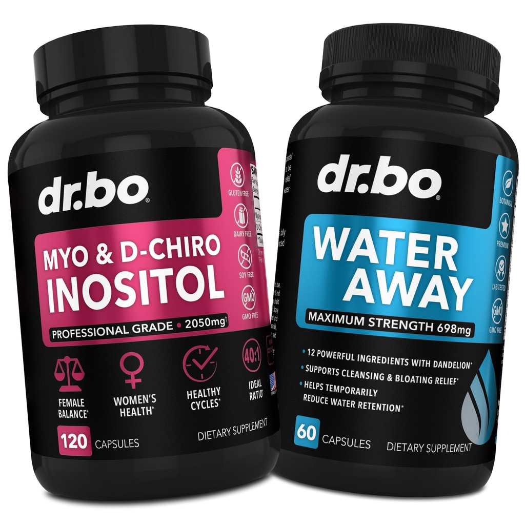 Myo-Inositol & D-Chiro Inositol & Water Away Pills - Water Retention Diuretics for Gut Health & Leg Swelling - Integratori per le donne per sostenere il ciclo mestruale e la salute femminile