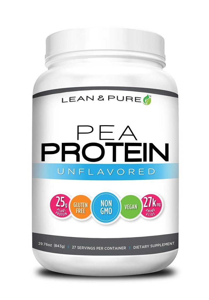 Lean & Pure Pea Protein Powder, Vegan, Carb basso, 25g di Proteine, Non OGM, Gluten Free, 27 Servings, 843g