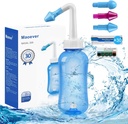 MAOEVER Neti Pot Sinus Rinse Nasal Wash 300ML Neti-Pot con 30 Nasal Wash Salt Packets e Adesivo Termometro Nose Cleaner Lavabo Pulitore Pressione Irrigazione per Adulti & Kid BPA Free (blu)