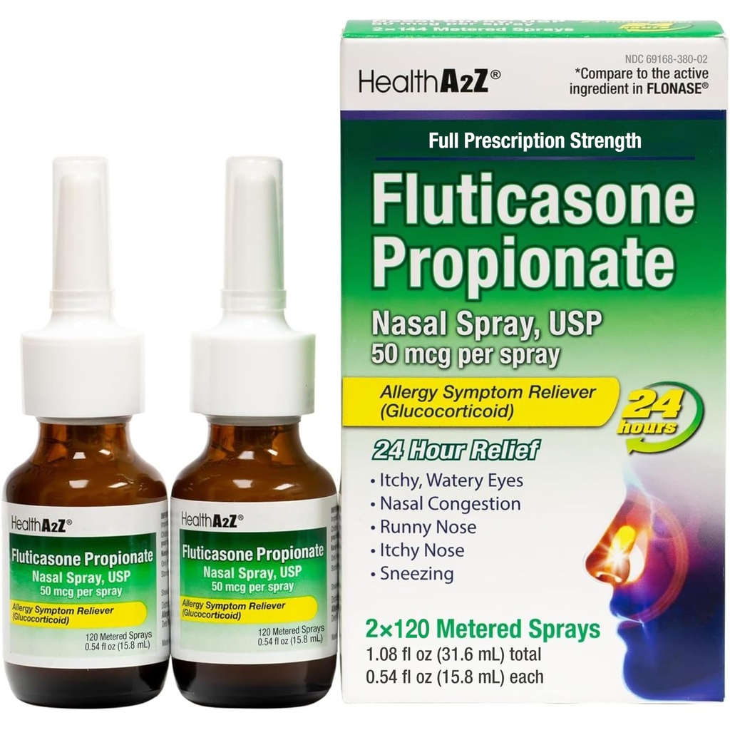 Sana2Z® Fluticasone Propionato spray nasale | Spray di sollievo di allery | Runny Nose | Congestione nasale | Sneezing | Itchy Occhi acquatici | 24 ore di allergia sollievo | (2 pacchetti)