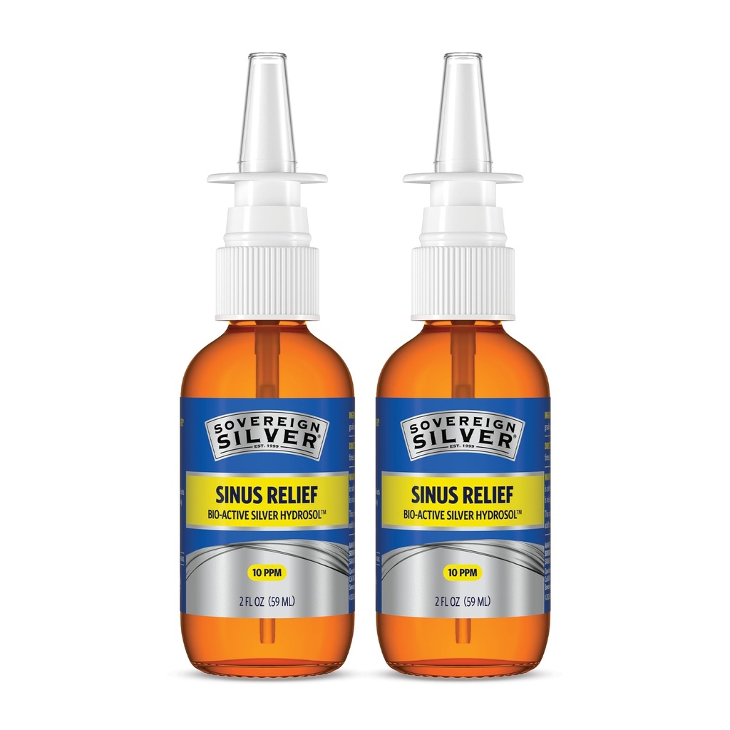Idrosol in argento Colloidale Colloidale Sovrano Argento Bio-Active per Supporto Immune - 10ppm - 2oz - Spruzzo Nasale - Confezione da 2
