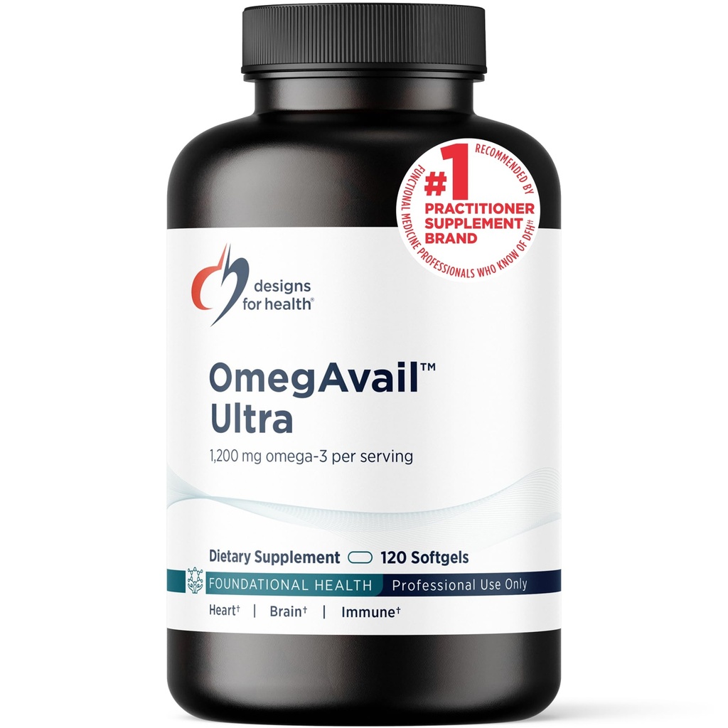 Design per la salute OmegAvail Ultra TG Fish Oil 1200mg - Trigliceride Formula Omega 3 Fish Oil Supplement con DHA/EPA - No Fishy Aftertaste (120 Softgels)