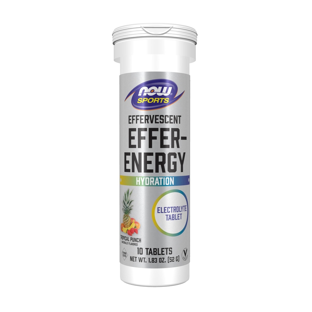 NOW Alimenti Nutrizione sportiva, Effervescente Energia, Integratore elettrolitico, Energia*/ Recupero*, Punch tropicale, 10 compresse