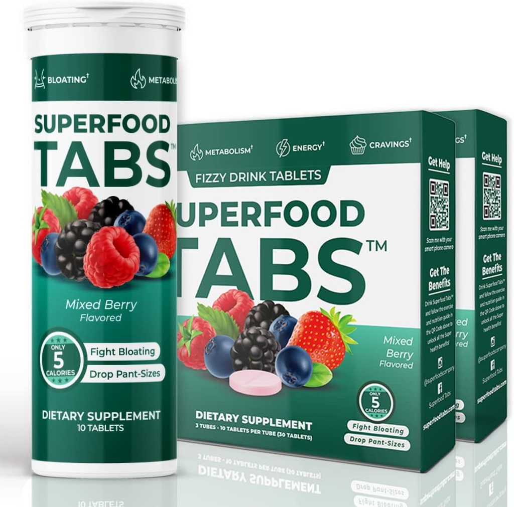 Superfood Tabs Superfoods Azienda Detox Cleanse Drink - Integratore di nutrizione per le donne e gli uomini - Supporto Peso sano, Salute digestiva, Cravings & Bloating Relief - Mixed Berry Flavor [60 compresse]