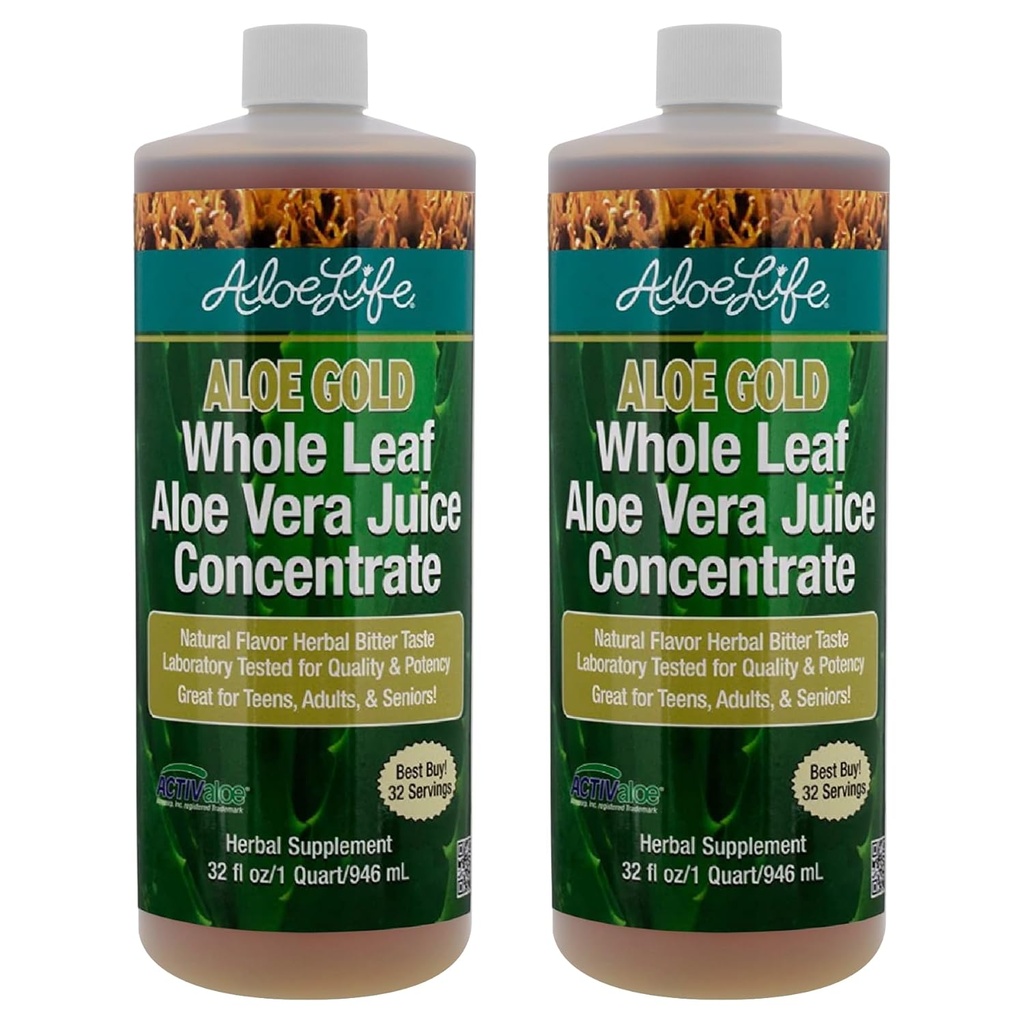 Aloe Life - Succo integrale Aloe Vera, Organico, Senza Glutine (Aloe Gold, 32 oz) | 2-Pack