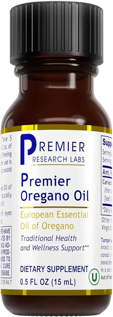 Premier Research Labs Premier Olio di Oregano - Olio di Oregano Gocce con Carvacrol, Olio essenziale di origano commestibile per Immune & Gut Health - 0.5 Fl Oz