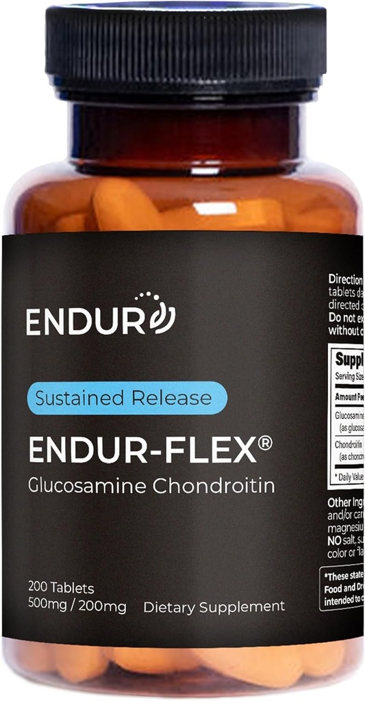ENDUR-FLEX, Glucosamina Chondroitin Joint Support Supplemento per aiutare a conservare la tua mobilità attiva, senza glutine, 500mg/200mg (200 compresse)