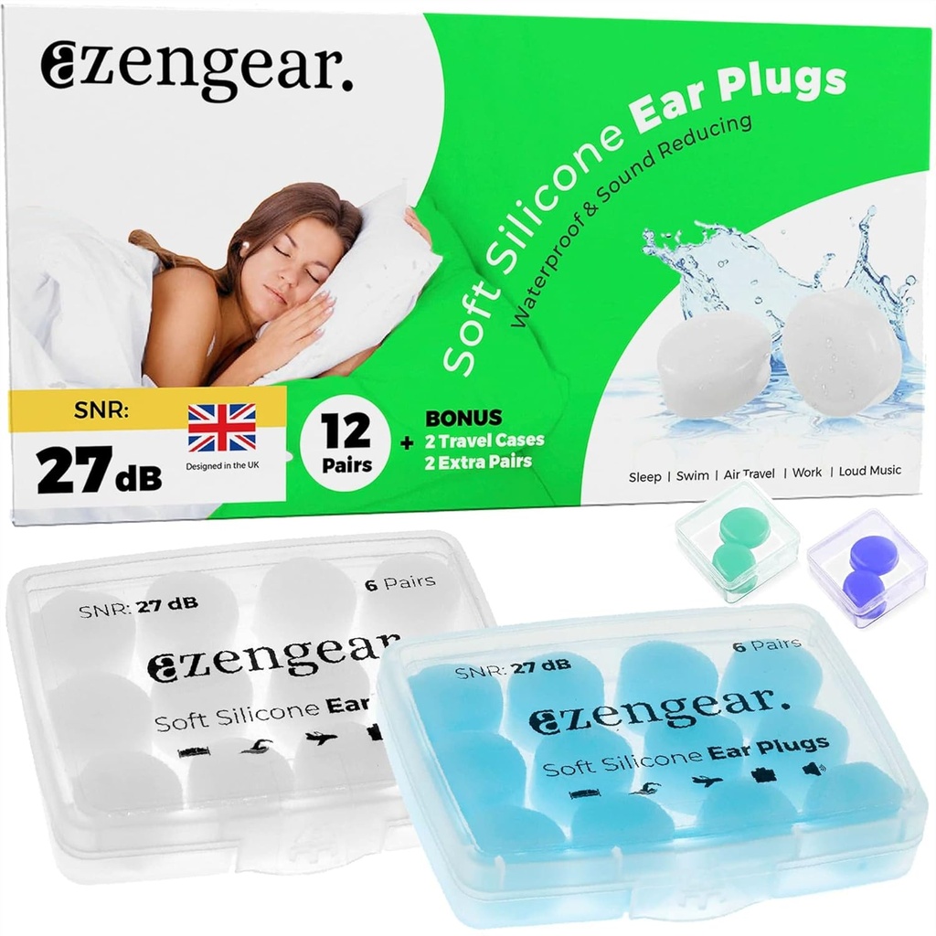 Tappi per l'orecchio per il sonno (14 coppie), Morbido Silicone Earplugs, riutilizzabile, sonno, rumore suono cancellando, Nuoto, Lavoro