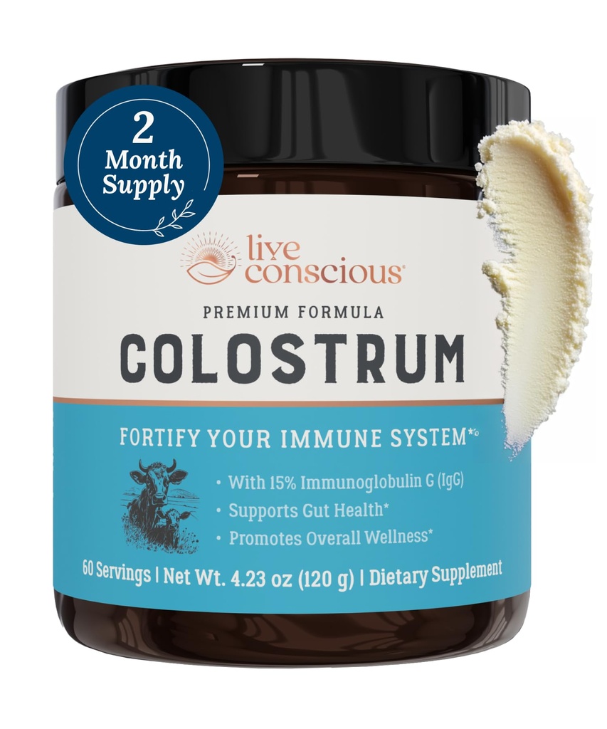 Polvere di Colostrum Live Conscious - Integratore di Colostrum Fed di Grass con Lactoferrin per l'assorbimento del ferro - Bovine Colostrum un supplemento di sistema immunitario