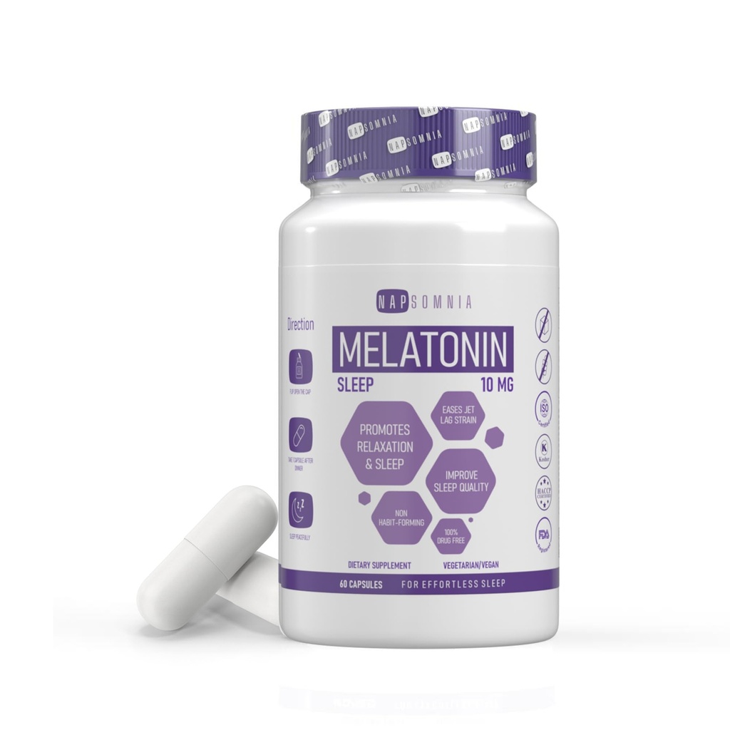 Melatonina per dormire per gli uomini e le donne - Melatonina del sonno w / Estratto di radice di vegetariano - Vegan Melatonina 10 Mg capsule - Sleep Aid per gli adulti - Integratori di sonno profondo per la facilità Jet Lag Strain