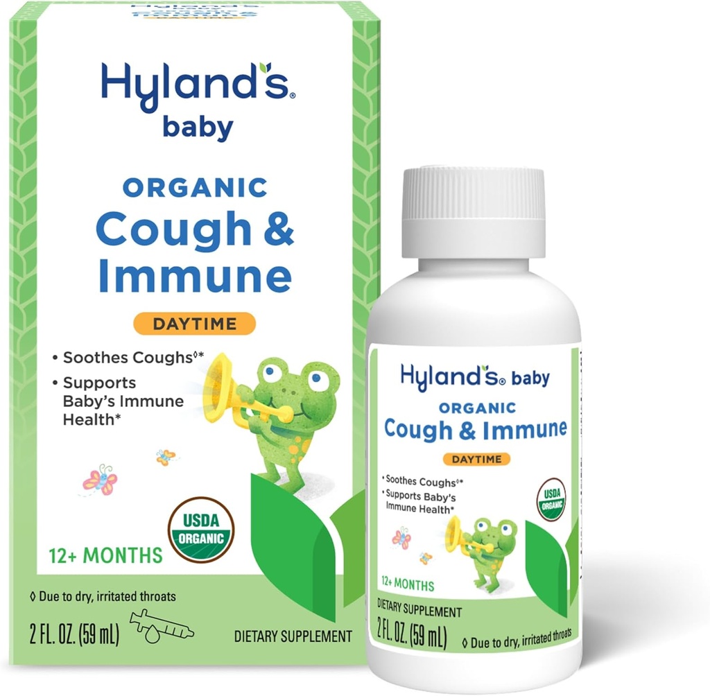 Hyland's Baby Organic Cough Syrup e Immune Support con Agave, Elderberry e Pomegranate, Soothes Cough, e Supporta Immunity, Daytime, 2 Fl. Oz.