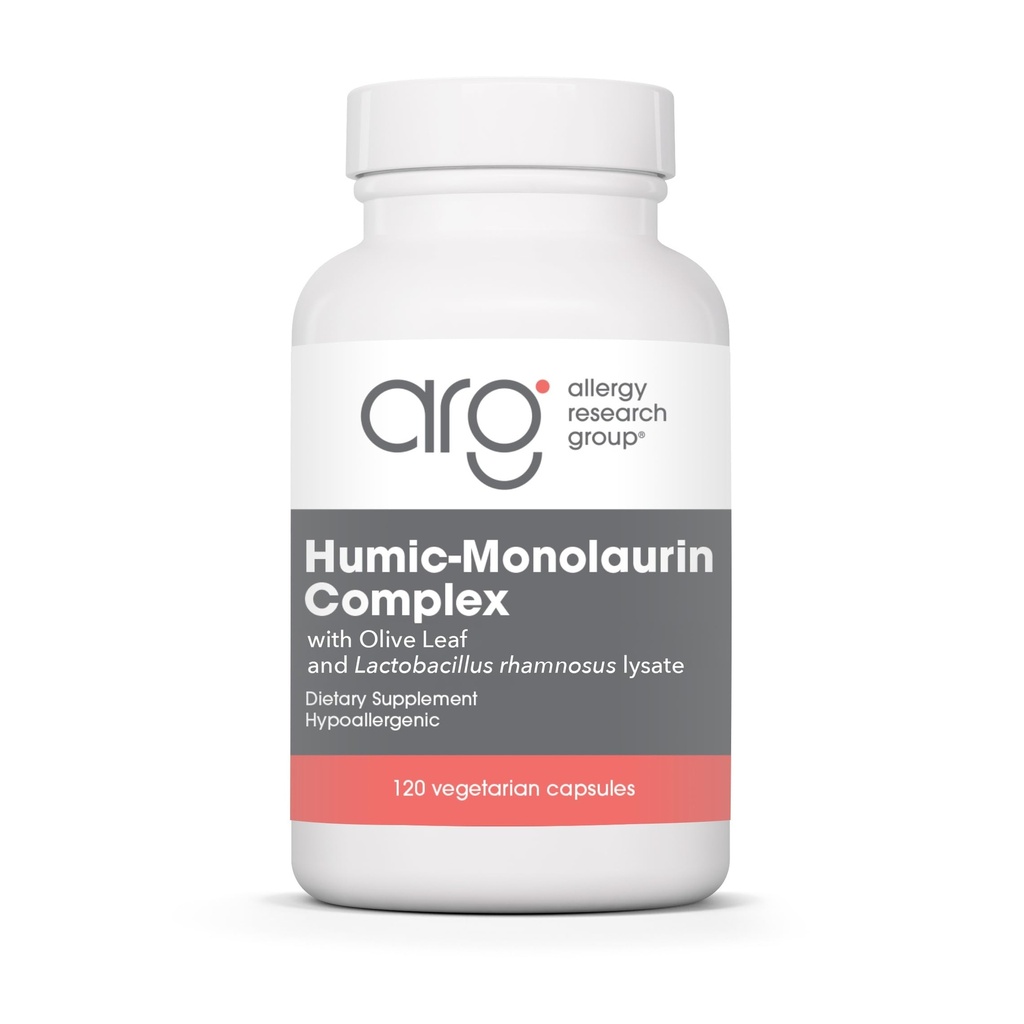 Gruppo di ricerca allergia Humic-Monolaurin Complex - Supporto di sistema immunitario, Integratori di acido Humico, con Foglia di Oliva, Capsule Vegetariani - 120 Conte